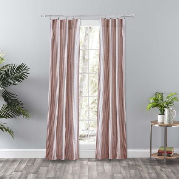 Ellis Curtain Plaza Classic Ticking Stripe Printed on Natural Ground Tailored Panel Pair with Tiebacks Brick - 图片 8