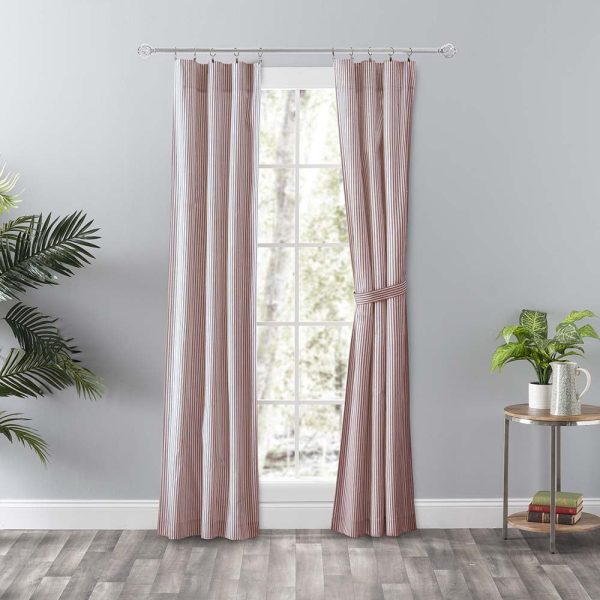 Ellis Curtain Plaza Classic Ticking Stripe Printed on Natural Ground Tailored Panel Pair with Tiebacks Brick - 图片 9