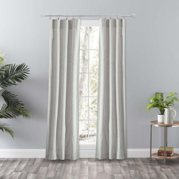 Ellis Curtain Plaza Classic Ticking Stripe Printed 3 Rod Pocket Tailored Panel Pair with Tiebacks Sage - 图片 8