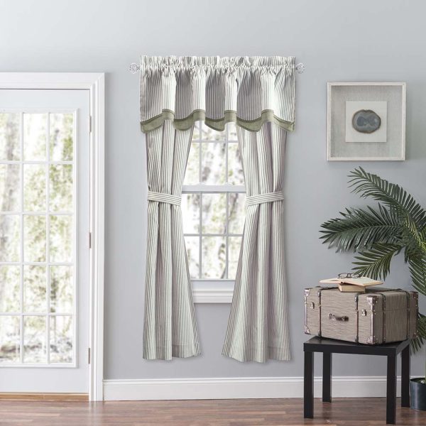 Ellis Curtain Plaza Classic Ticking Stripe Printed 3 Rod Pocket Tailored Panel Pair with Tiebacks Sage - 图片 9