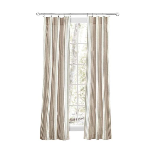 Ellis Curtain Plaza Classic Ticking Stripe Printed 3 Rod Pocket Tailored Panel Pair with Tiebacks Tan - 图片 6