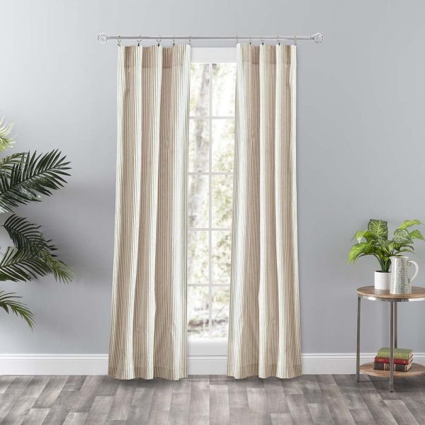 Ellis Curtain Plaza Classic Ticking Stripe Printed 3 Rod Pocket Tailored Panel Pair with Tiebacks Tan - 图片 7