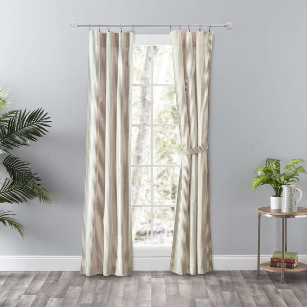 Ellis Curtain Plaza Classic Ticking Stripe Printed 3 Rod Pocket Tailored Panel Pair with Tiebacks Tan - 图片 8