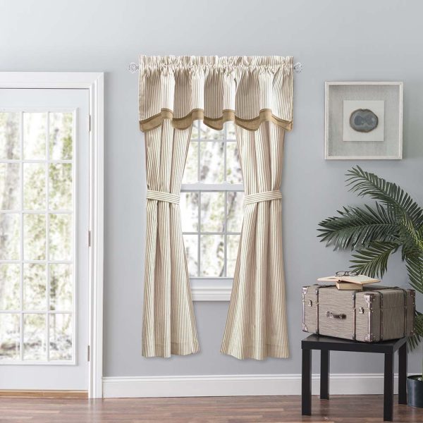 Ellis Curtain Plaza Classic Ticking Stripe Printed 3 Rod Pocket Tailored Panel Pair with Tiebacks Tan - 图片 9