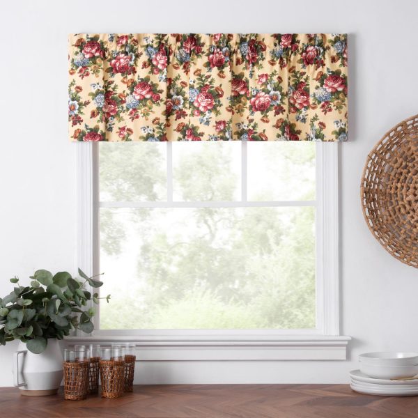 Ellis Bella Rose Stylish Medium Scale Printed Floral Pattern 1.5 Rod Pocket Tailored Valance for Windows 58x15 Butter - 图片 2