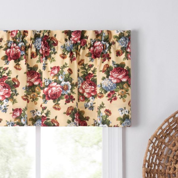 Ellis Bella Rose Stylish Medium Scale Printed Floral Pattern 1.5 Rod Pocket Tailored Valance for Windows 58x15 Butter - 图片 3
