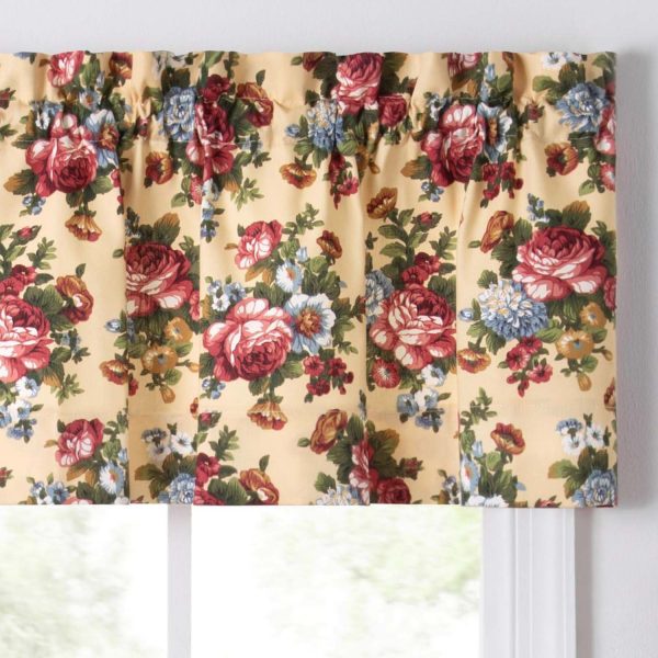 Ellis Bella Rose Stylish Medium Scale Printed Floral Pattern 1.5 Rod Pocket Tailored Valance for Windows 58x15 Butter - 图片 5