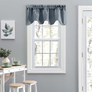 Ellis Curtain Lisa Solid Lined Scallop Valance 58 x 15 Dusty Blue