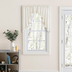 Ellis Home Classic Narrow Ruffle Natural Color Rod Pocket Swag Curtain Panel