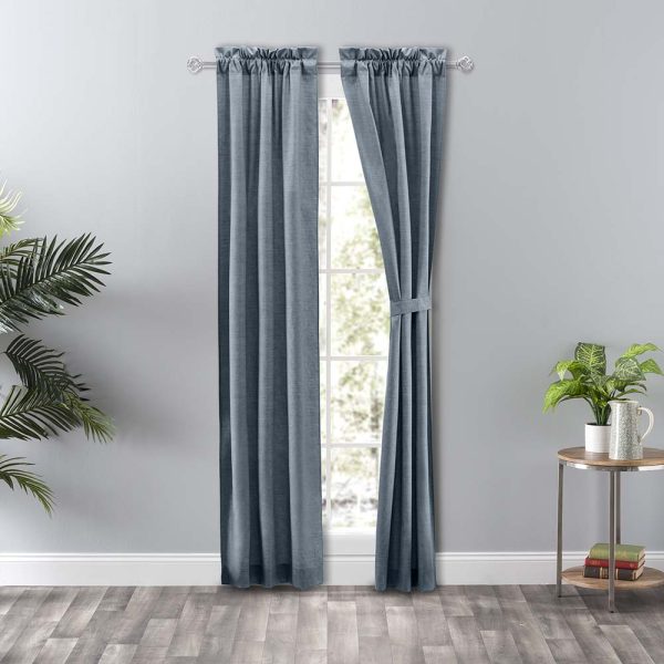 Ellis Curtain Lisa Solid Poly Cotton Duck Fabric Tailored Panel Pair with Ties Dusty Blue - 图片 2