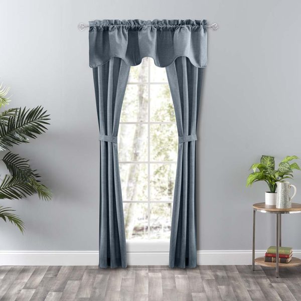Ellis Curtain Lisa Solid Poly Cotton Duck Fabric Tailored Panel Pair with Ties Dusty Blue - 图片 3