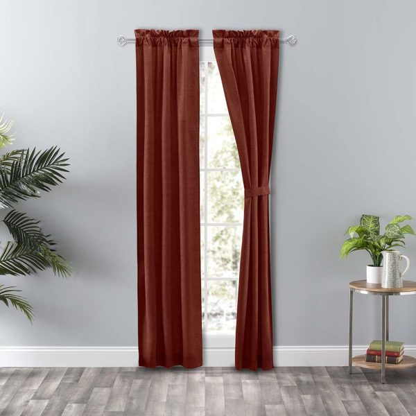 Ellis Curtain Lisa Solid Color Poly Cotton 3 Rod Pocket Duck Fabric Tailored Panel Pair with Ties Red - 图片 6