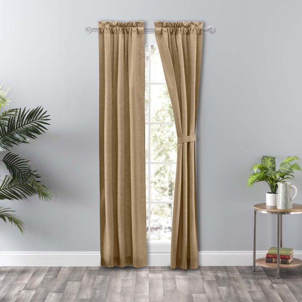 Ellis Curtain Lisa Solid Color Poly Cotton Duck Fabric Tailored Panel Pair with Ties 3 Rod Pocket Tan - 图片 2