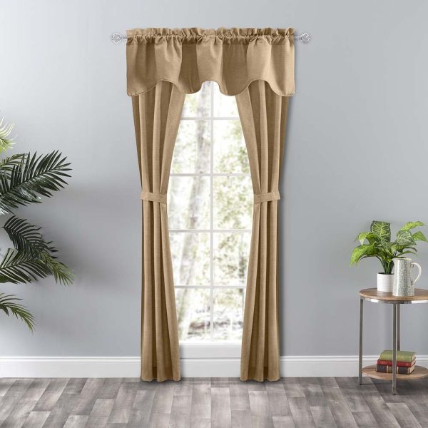 Ellis Curtain Lisa Solid Color Poly Cotton Duck Fabric Tailored Panel Pair with Ties 3 Rod Pocket Tan - 图片 3