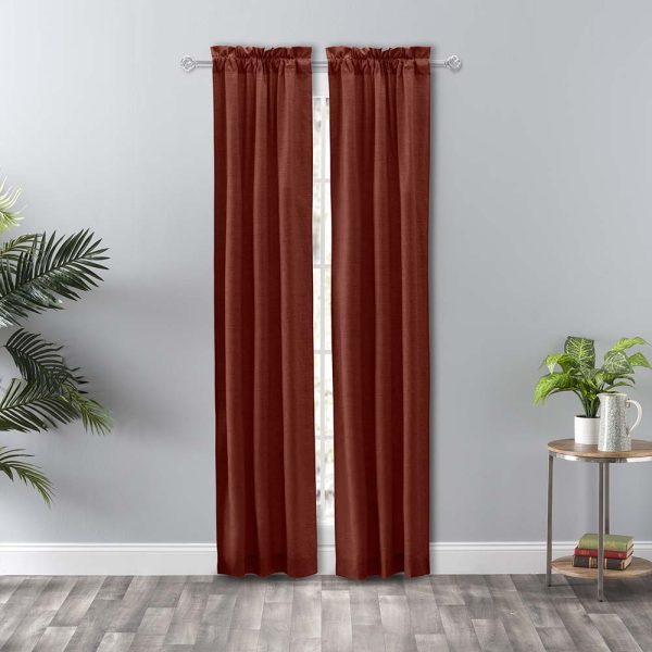 Ellis Curtain Lisa Solid Color Poly Cotton 3 Rod Pocket Duck Fabric Tailored Panel Pair with Ties Red
