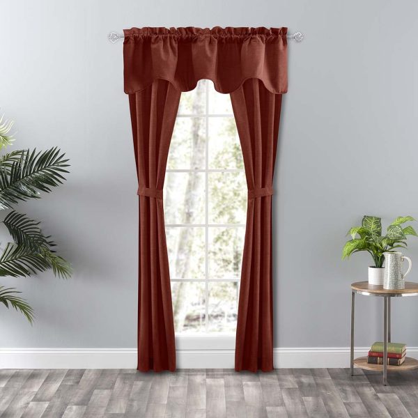 Ellis Curtain Lisa Solid Color Poly Cotton 3 Rod Pocket Duck Fabric Tailored Panel Pair with Ties Red - 图片 3