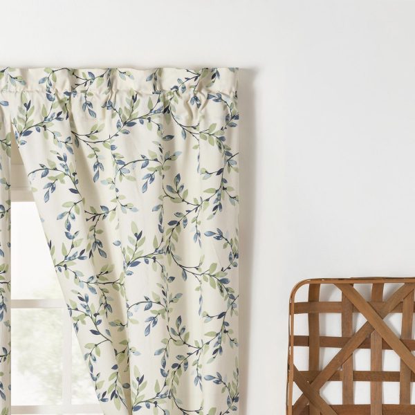Ellis Vintage Medium Scale Printed Vine Pattern 1.5 Rod Pocket Tailored Pair for Windows with Ties Azure - 图片 3