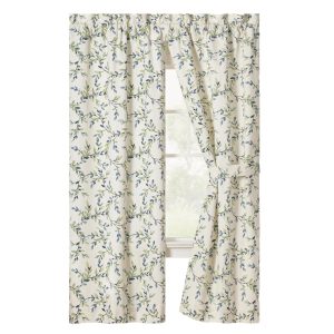 Ellis Vintage Medium Scale Printed Vine Pattern 1.5 Rod Pocket Tailored Pair for Windows with Ties Azure