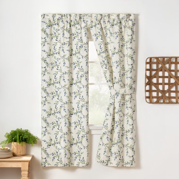 Ellis Vintage Medium Scale Printed Vine Pattern 1.5 Rod Pocket Tailored Pair for Windows with Ties Azure - 图片 7