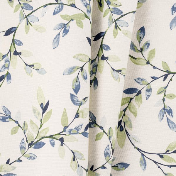 Ellis Vintage Medium Scale Printed Vine Pattern 1.5 Rod Pocket Tailored Pair for Windows with Ties Azure - 图片 9