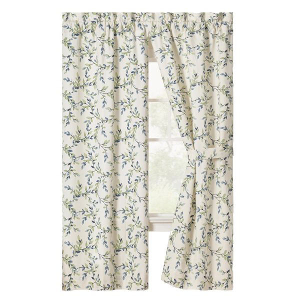 Ellis Vintage Medium Scale Printed Vine Pattern 1.5 Rod Pocket Tailored Pair for Windows with Ties Azure - 图片 6