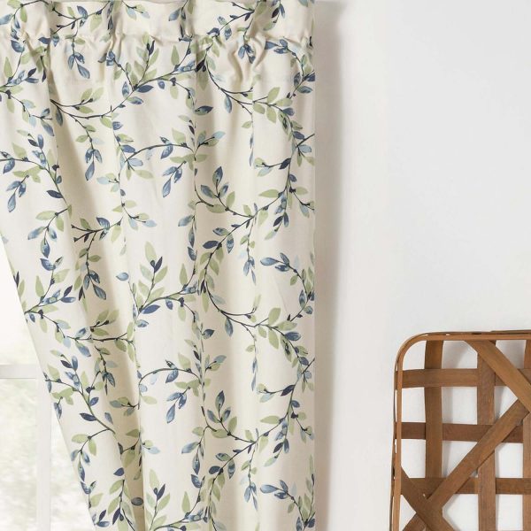 Ellis Vintage Medium Scale Printed Vine Pattern 1.5 Rod Pocket Tailored Pair for Windows with Ties Azure - 图片 10