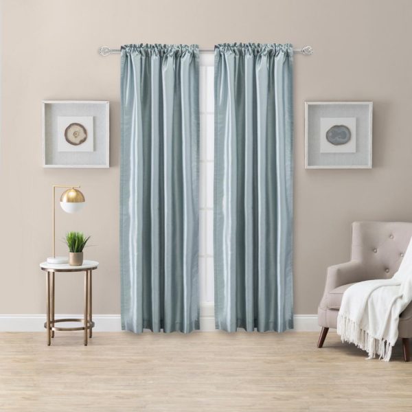 Ellis Curtain Luna Faux-Silk Rod Pocket/Back Tab Tailored Pairs - Blue - 图片 6