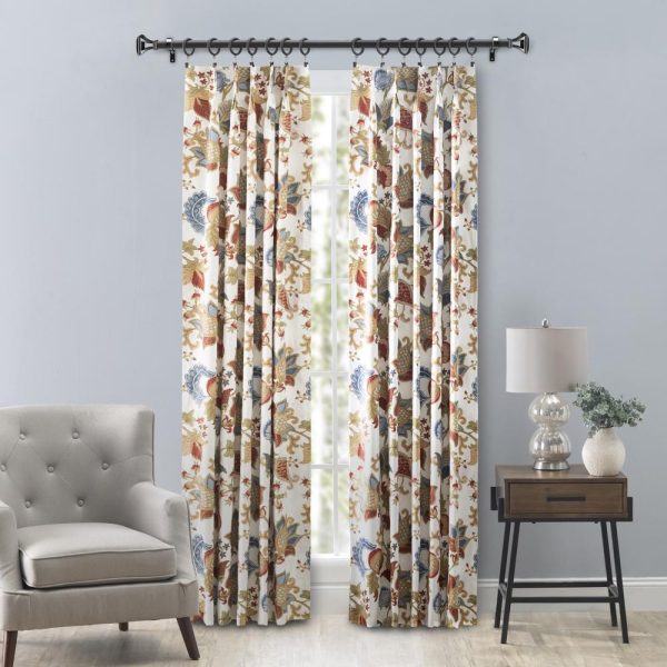 Ellis Cambridge Lined Jacquard Pinch Pleat Jacobean Floral Print Multicolor Drapery 2-Piece Curtain Panels - 图片 5