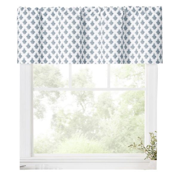 Ellis Curtain Manchester 3 Rod Pocket 100% Cotton Machine Wash and Dry Scallop Valance Lined 50 x 16 Blue