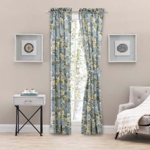 Ellis Hydrangea Classic Pattern Printed 1.5 Rod Pocket Window Tailored Tiers Blue