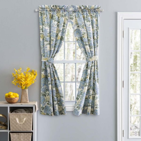 Ellis Hydrangea Classic Pattern Printed 1.5 Rod Pocket Window Tailored Tiers Blue - 图片 3
