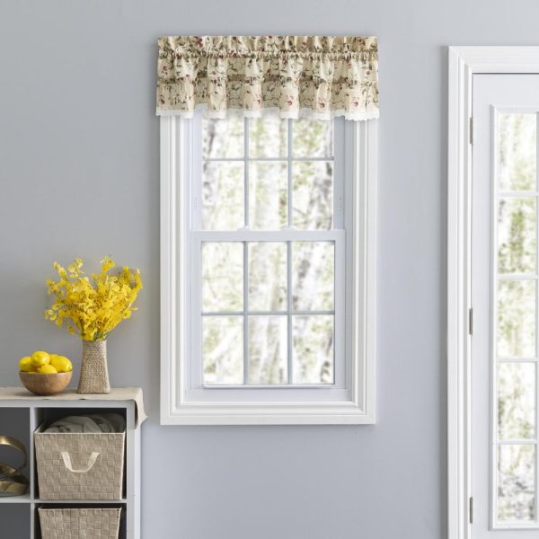 Ellis Curtain Cherries Ruffled 1.5 Rod Pocket Valance for Windows 52 x 12 Natural - 图片 2