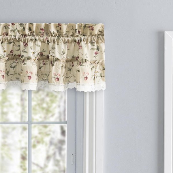 Ellis Curtain Cherries Ruffled 1.5 Rod Pocket Valance for Windows 52 x 12 Natural - 图片 3
