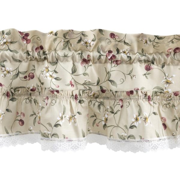 Ellis Curtain Cherries Ruffled 1.5 Rod Pocket Valance for Windows 52 x 12 Natural - 图片 4