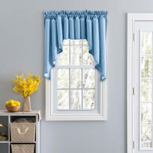 Ellis Stacey 3 Rod Pocket High Quality Fabric Solid Color Window Lined Swag Set Slate