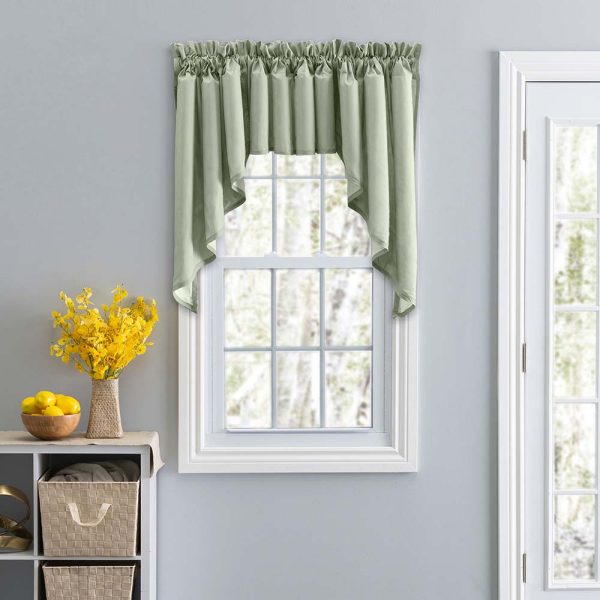 Ellis Stacey 3 Rod Pocket High Quality Fabric Solid Color Window Lined Swag Set Sage