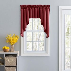Ellis Stacey 3 Rod Pocket High Quality Fabric Solid Color Window Lined Swag Set Merlot