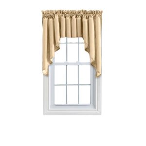 Ellis Stacey Solid Color Window 3 Rod Pocket High Quality Fabric Lined Swag Set Almond