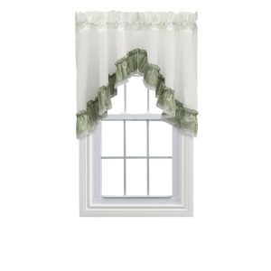 Ellis Curtain Madelyn Ruflled Victorian 1.5 Rod Pocket Swag for Windows Lace Edge 82 x 38 Sage
