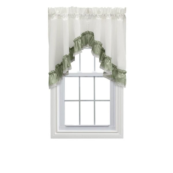 Ellis Curtain Madelyn Ruflled Victorian 1.5 Rod Pocket Swag for Windows Lace Edge 82 x 38 Sage