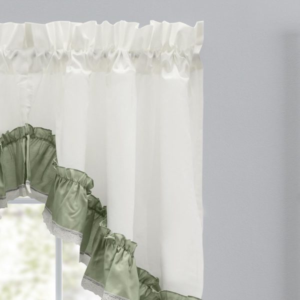 Ellis Curtain Madelyn Ruflled Victorian 1.5 Rod Pocket Swag for Windows Lace Edge 82 x 38 Sage - 图片 3