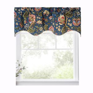 Ellis Curtain Regency Scallop Shaped 3 Rod Pocket Valances for Windows 50 x 15 Navy