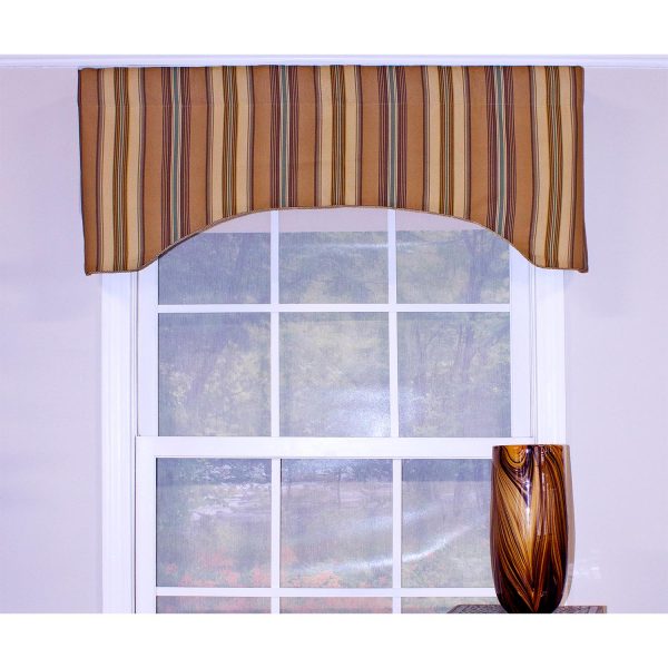 RLF Home Daria Stripe Corded Arch 100% Cotton with Fully Lined 3 Rod Pocket Valnance for Windows 50 x 17 Saddle - 图片 2