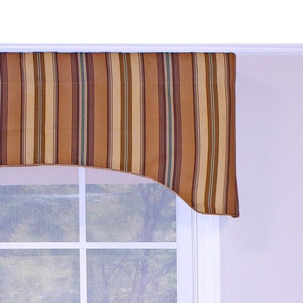 RLF Home Daria Stripe Corded Arch 100% Cotton with Fully Lined 3 Rod Pocket Valnance for Windows 50 x 17 Saddle - 图片 3