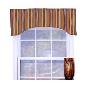 RLF Home Daria Stripe Corded Arch 100% Cotton with Fully Lined 3 Rod Pocket Valnance for Windows 50 x 17 Saddle