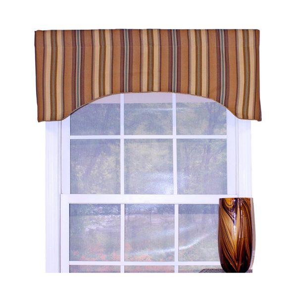 RLF Home Daria Stripe Corded Arch 100% Cotton with Fully Lined 3 Rod Pocket Valnance for Windows 50 x 17 Saddle