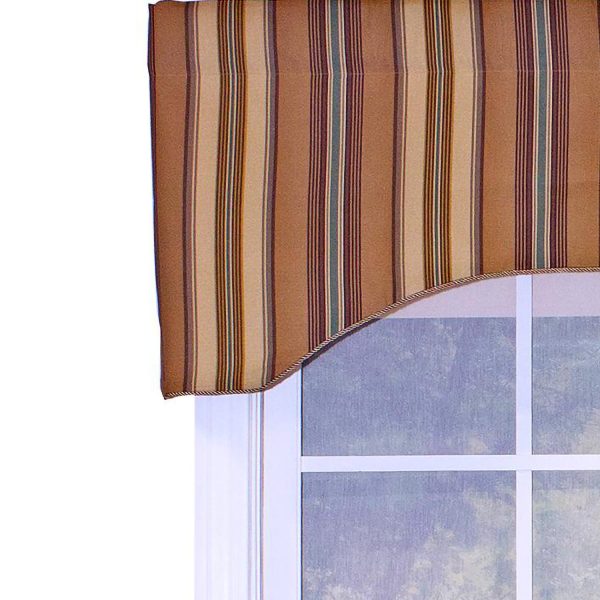 RLF Home Daria Stripe Corded Arch 100% Cotton with Fully Lined 3 Rod Pocket Valnance for Windows 50 x 17 Saddle - 图片 5