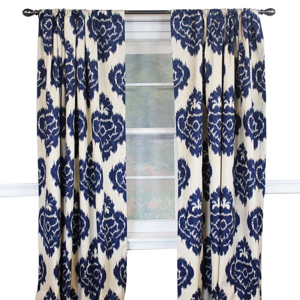 RLF Home Flame Large Damask Flame Design Pair Of Lined Panels 3 Rod Pocket (Pair) Navy Blue/Ivory - 图片 5