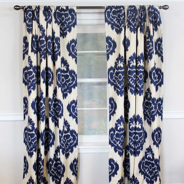RLF Home Flame Large Damask Flame Design Pair Of Lined Panels 3 Rod Pocket (Pair) Navy Blue/Ivory - 图片 7