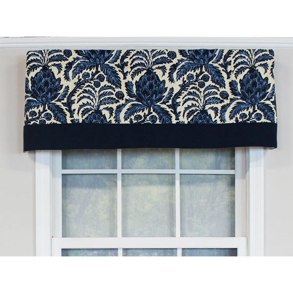 RLF Home Awilda Banded 100% Cotton with Fully Lined 3 Rod Pocket Valnance for Windows 50 x 15 Blue - 图片 2